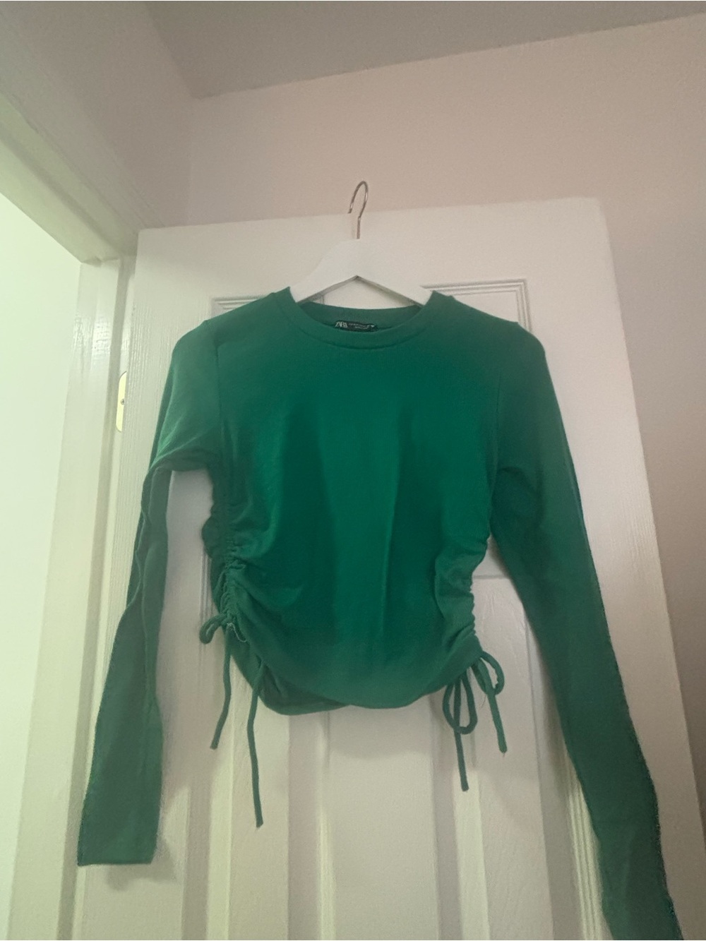 Zara Emerald Green Long Sleeve Ruched Side Top